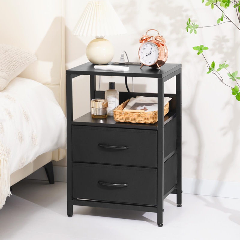 Table de chevet avec station de charge, Noir