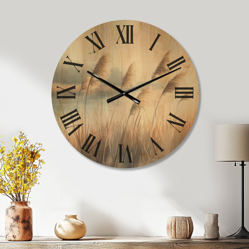 Horloge murale décorative Lakeside Reed Grass I - Beige Boho, Médium