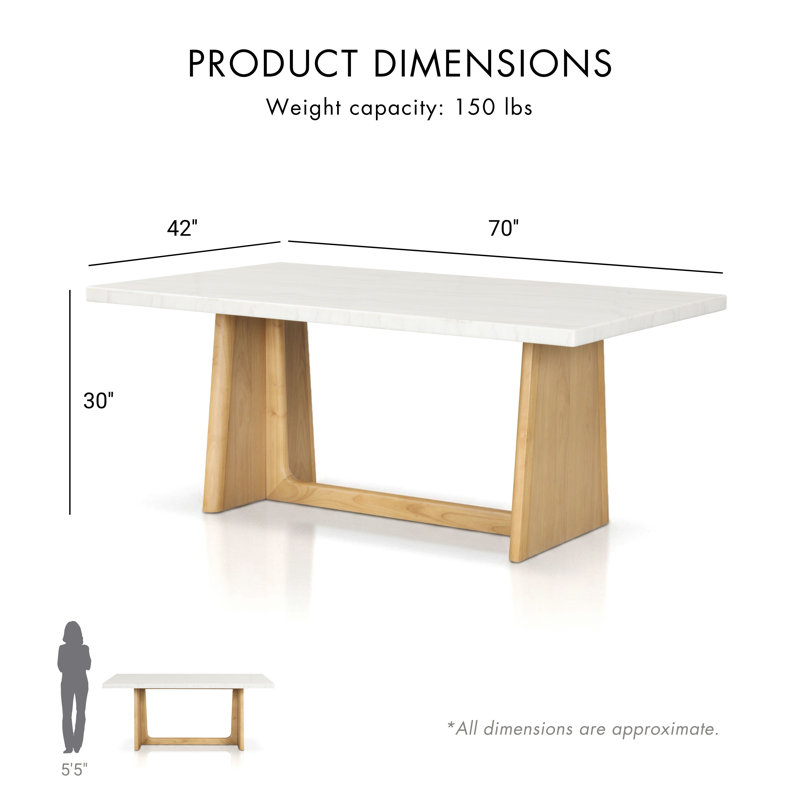 Philip 70"W Genuine Marble Top Dining Table, Tan