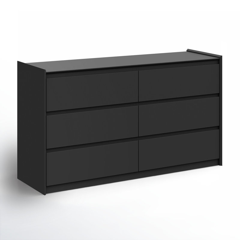 Modern Minimalist Double Dresser with Drawer Black, 54", Black