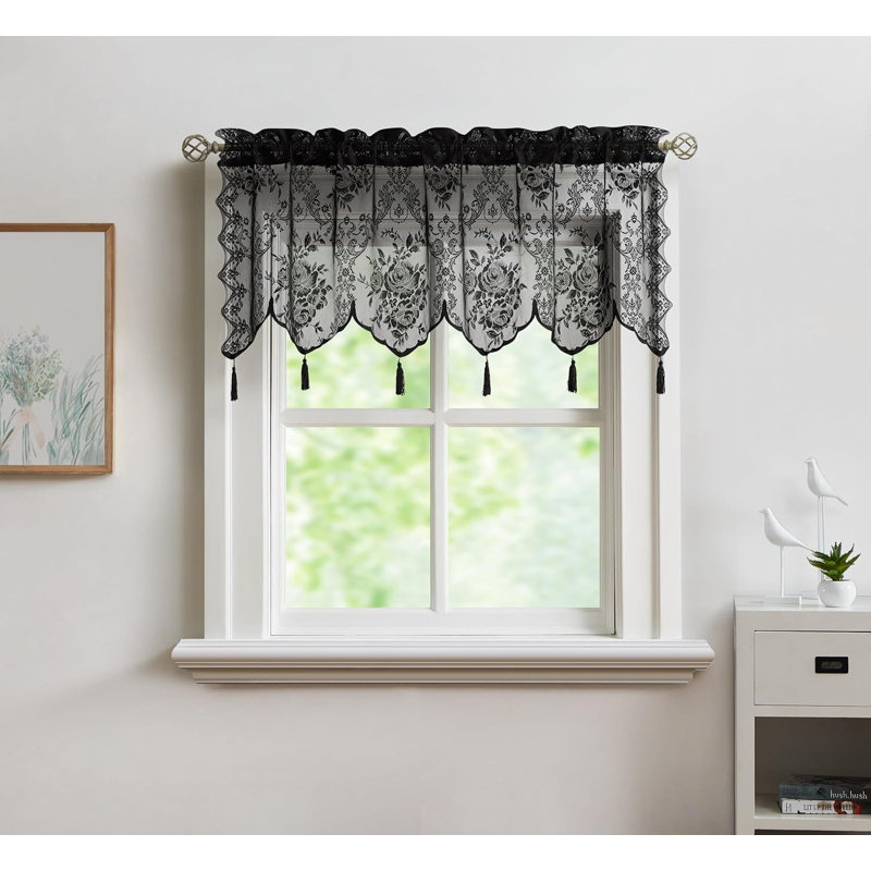 Crichton Floral Scalloped Kitchen Curtain, Black