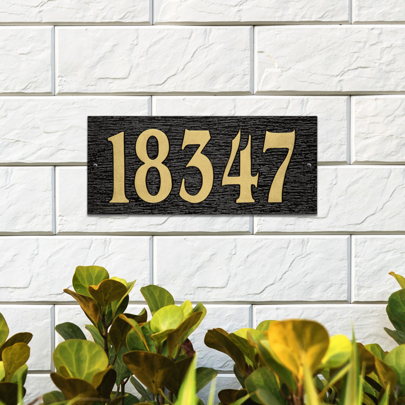 Woodgrain Mid-Century Rectangle Plaque, Standard Wall 1-line, Noir / or, Yes