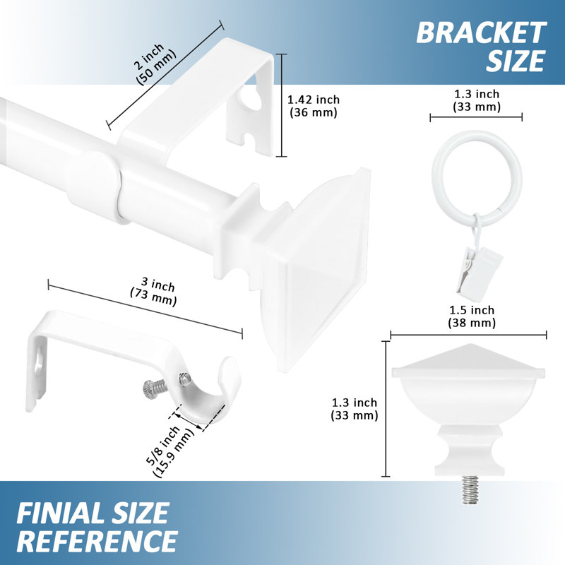 Tringle à rideaux simple ajustable Plemmons, H 0,625 po x l 120 po x P 0,625 po, Blanc lustré