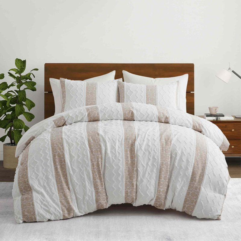 Ensemble de housse de couette brodée réversible à fermeture à glissière Averyonna, Chevron White
