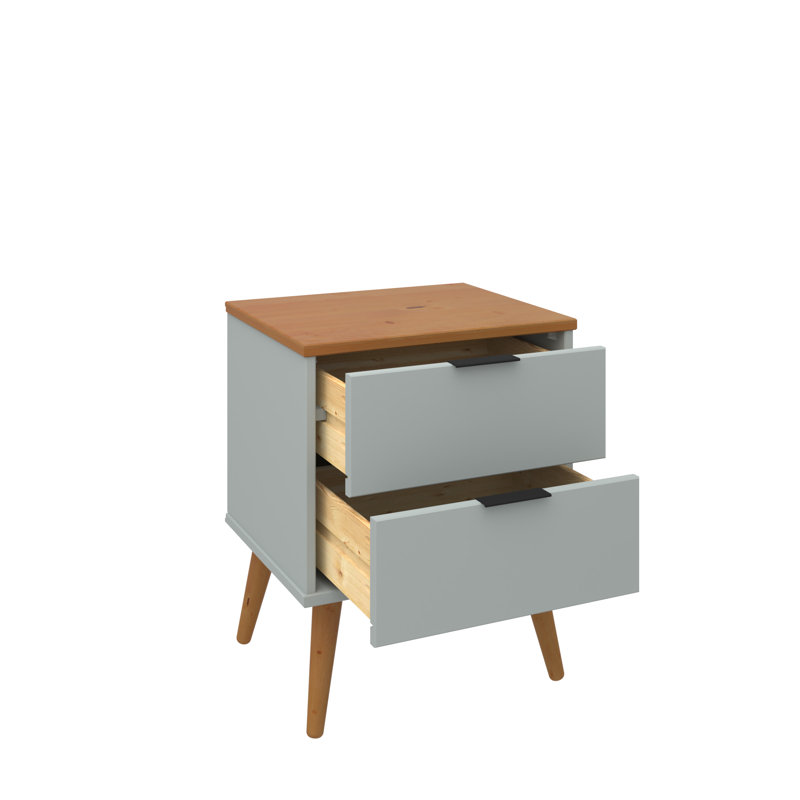 Alice Nightstand 2 Drawer with Solid Wood - Add a touch of charm and elegance to your space, Gray/Brown