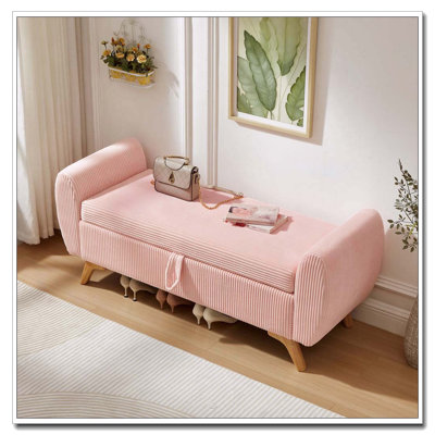 Banc rembourré en velours côtelé avec rangement 57 po