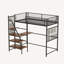 Lit mezzanine simple en métal blanc avec chambre à coucher et dortoir, avec station de charge intégrée et éclairage DEL-231535434