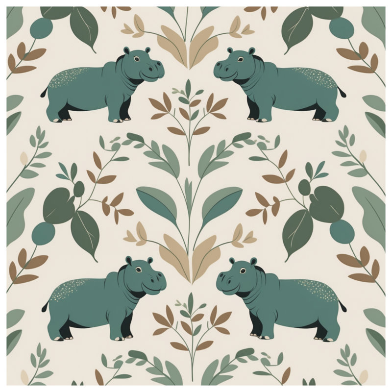 Hippos With Leaves Comforter, Twin