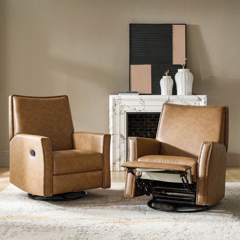  Fauteuil inclinable manuel berçant en similicuir pivotant Jerseyville (ensemble de 2), Chameau
