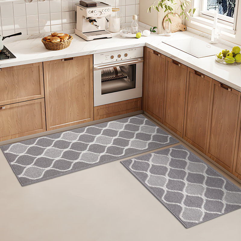 Tapis de cuisine antidérapant résistant à l'eau (ensemble de 2), Gris, Tapis de couloir 18 po x 47 po