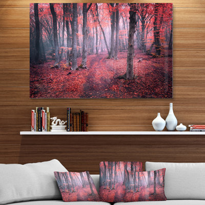 Mystérieux conte de fées en bois rouge - photographie sur métal sans cadre