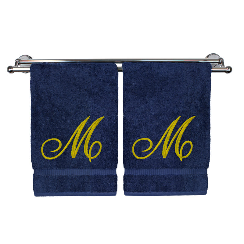 Ensemble de serviettes 2 pièces 100% coton Monogrammed, Bleu marine/doré, M