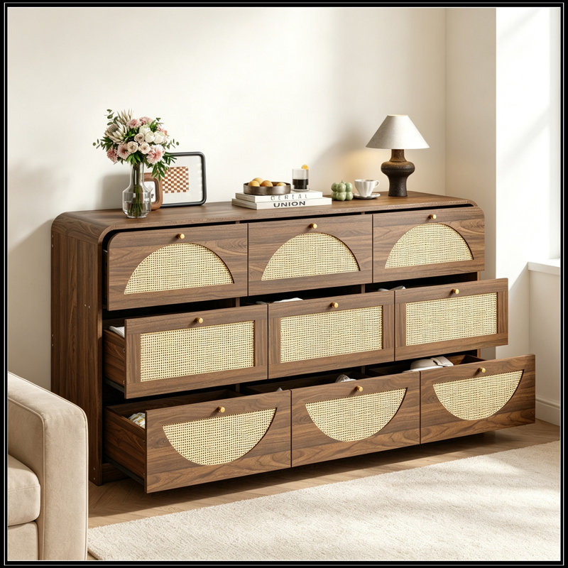 Commode d'appoint en bois avec 9 tiroirs, Noyer