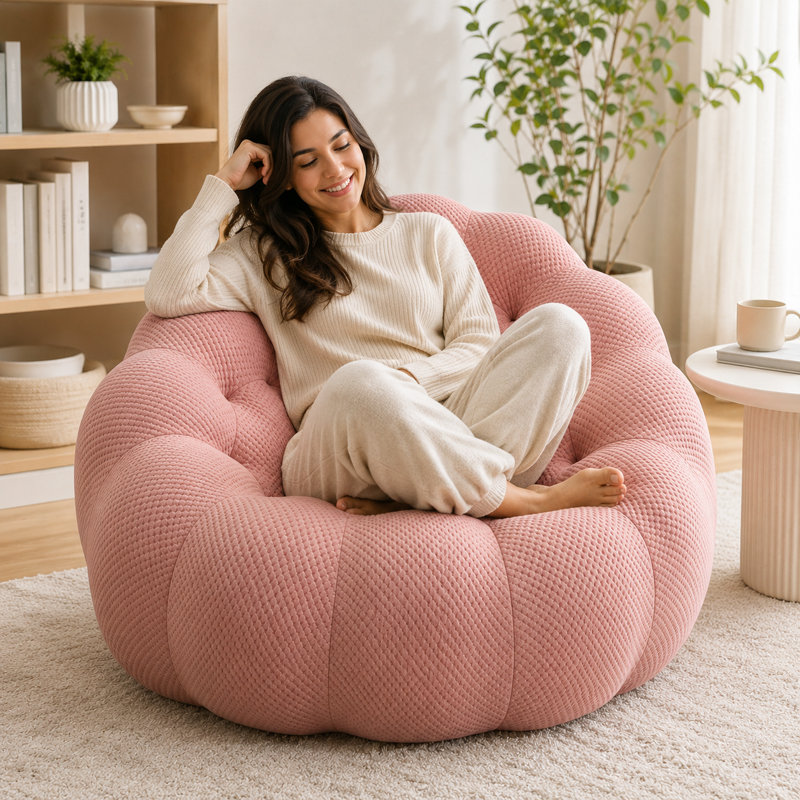36" Bubble Bean Bag Chair with 3D Honeycomb Knit Fabric, Foam-Filled Floor Chair for Bedroom, Living Room, Apartment, and Small Spaces