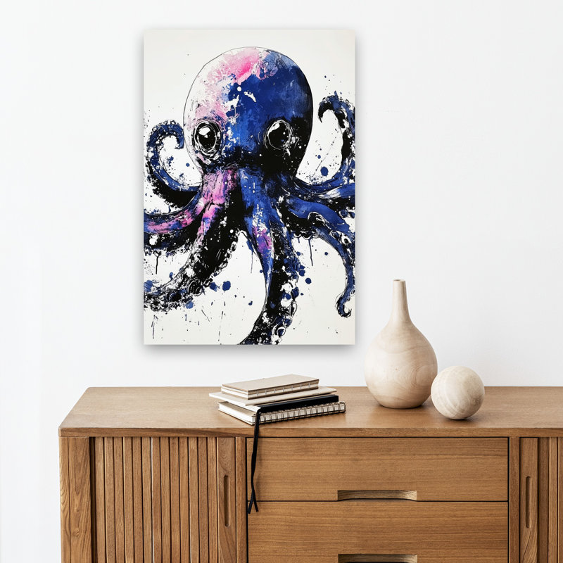 «Vibrant Ink Octopus», art moderne abstrait, 18" H x 12" W