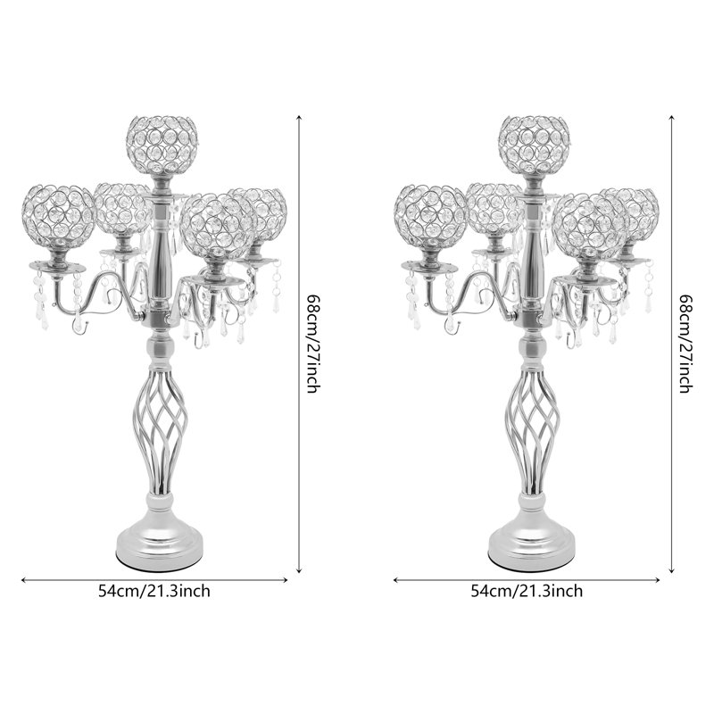 Ensemble de 5 centres de table candélabre en cristal à 5 bras, Argent argent
