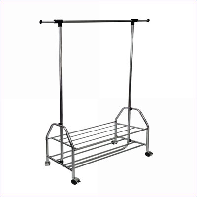 Clothes Rack with Extendable Bar, Sturdy Chrome Metal Frame, 4 Rolling Casters | Metal | Silver