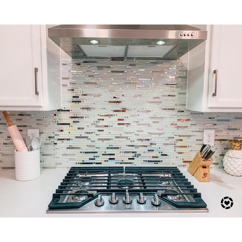 Iris White Random Sized Metal/Glass Linear Mosaic Wall Tile