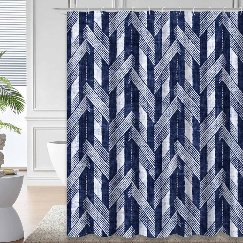 Rideau de douche abstrait à motif de chevrons bleu marine abstrait avec 12 crochets, L 72 po x l 72 po
