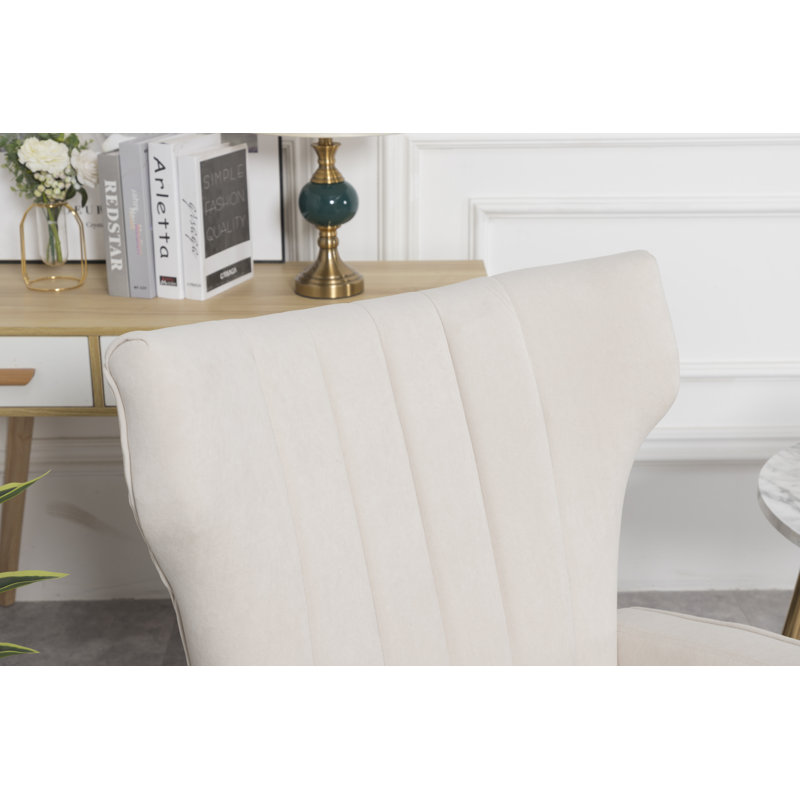 Floreal 27.5" Wide Velvet Wingback Chair, Beige