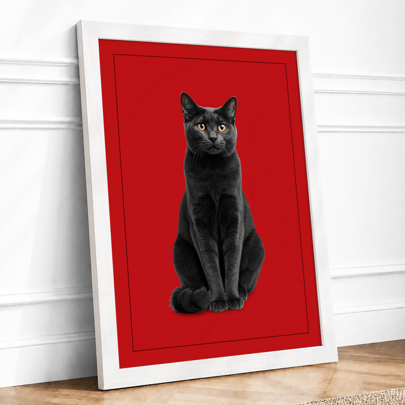 Striking Black Cat Modern - Print, A2 - 59.4 x 42.0 cm, White