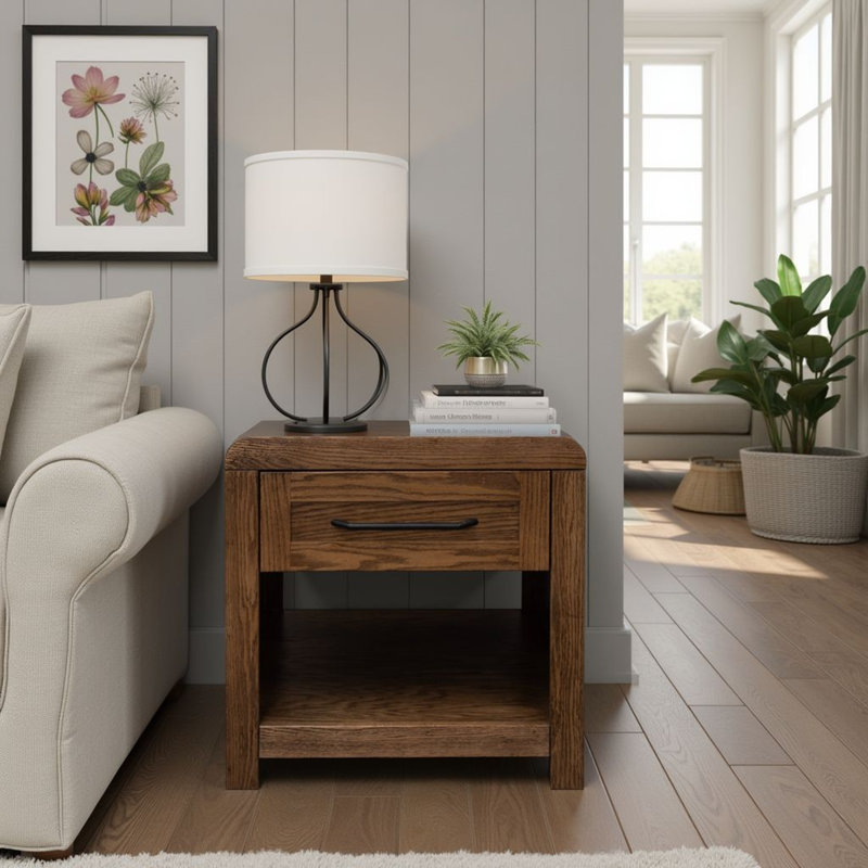 Table de bout Haven 24 po, aucun assemblage requis, finition chêne bourbon, Brun