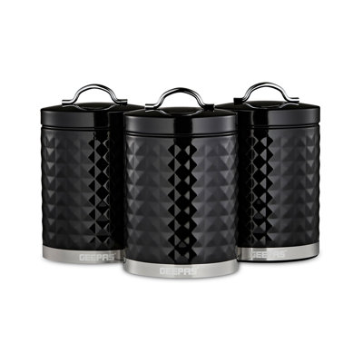 GEEPAS Argyle 3-Piece Tea Coffee Sugar Canisters Set | 1.3L Airtight Durable Carbon Steel Material Lids & Body | Kitchen Storage Canisters Keeps Contents Fresh Aromatic & Flavourful