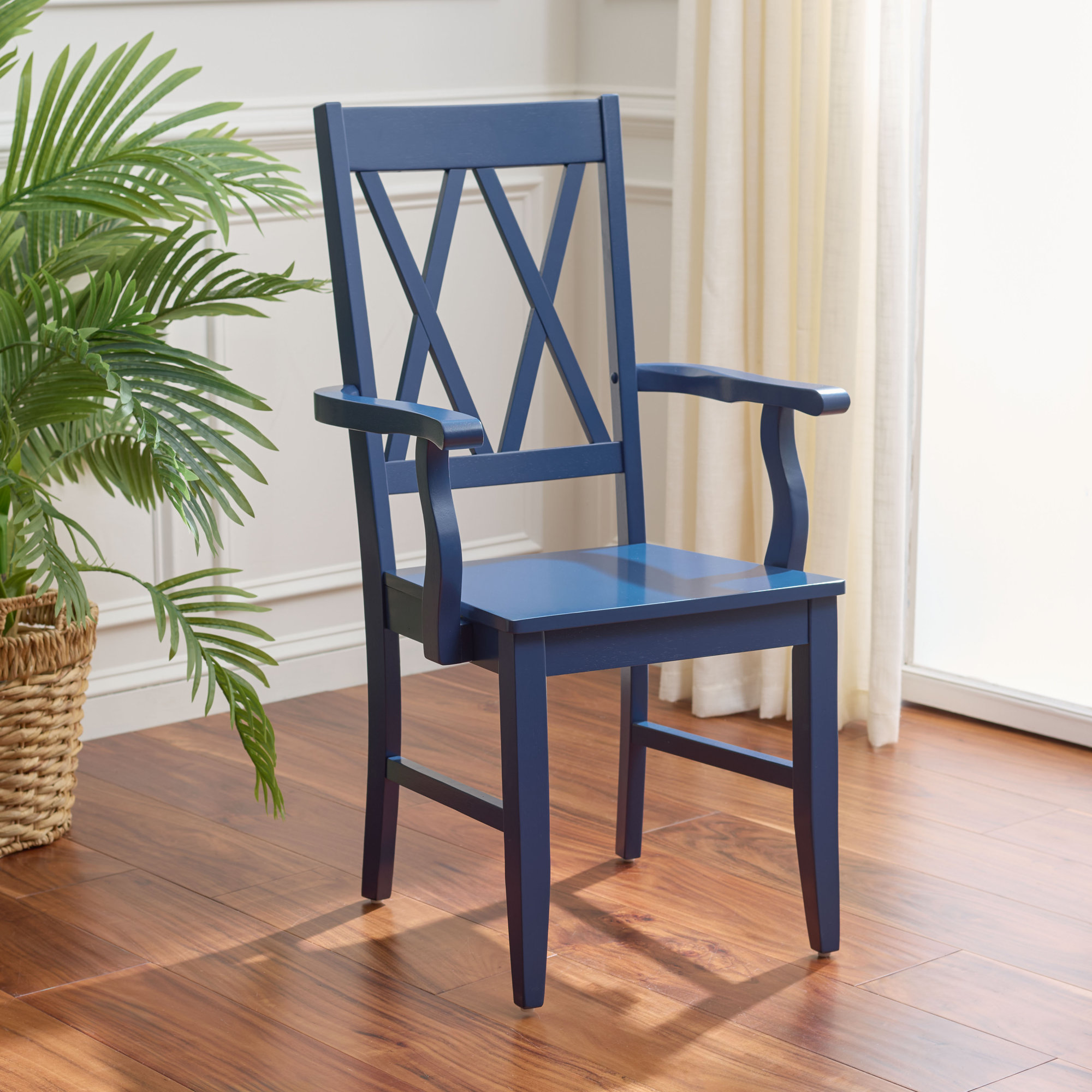 Yelena Double X-Back Arm Chair, Dark Blue