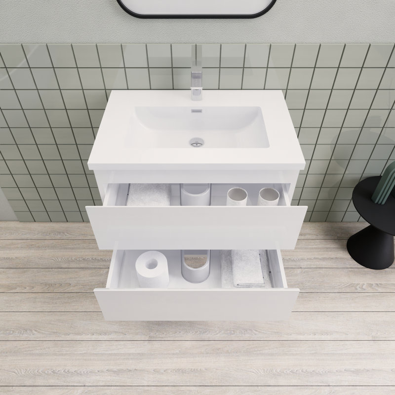 Meuble-lavabo flottant moderne simple Alcester Ivy Bronx, Blanc lustré