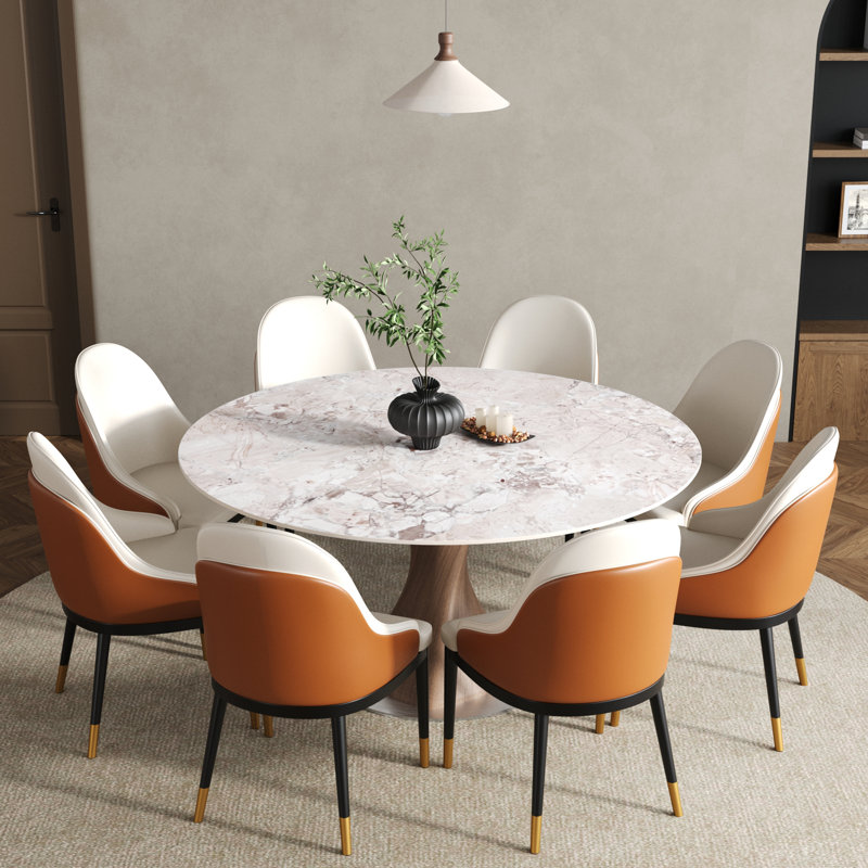 Table de salle à manger stable pour 4/6/8, 29.53"H x 59"L x 59"W, Colourful, Noyer foncé