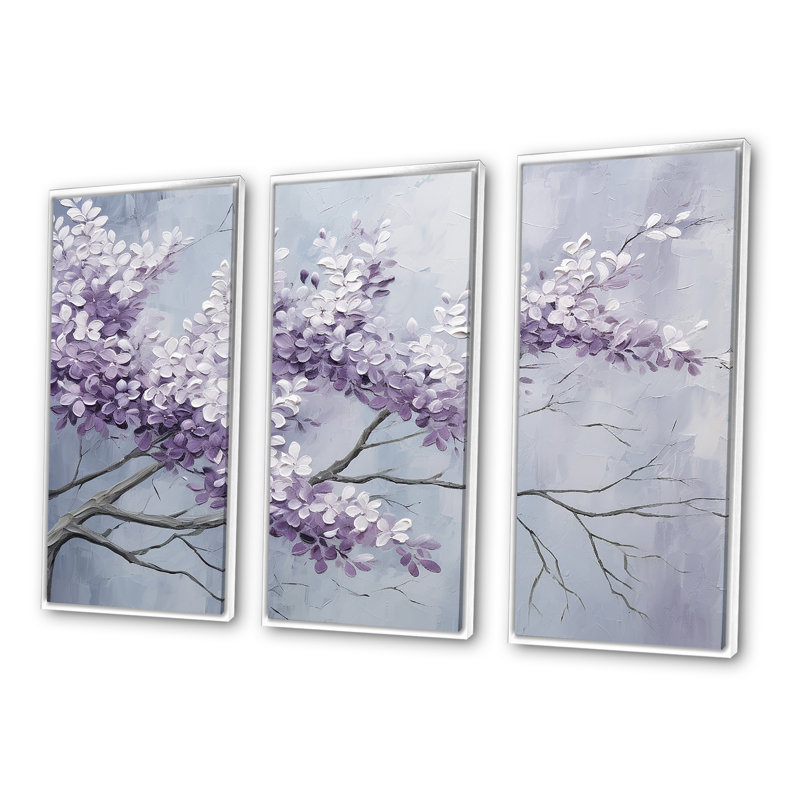 Ensemble d'art mural Maumelle - Lilas, H 28 po x l 36 po x P 1 po, Cadre flottant blanc