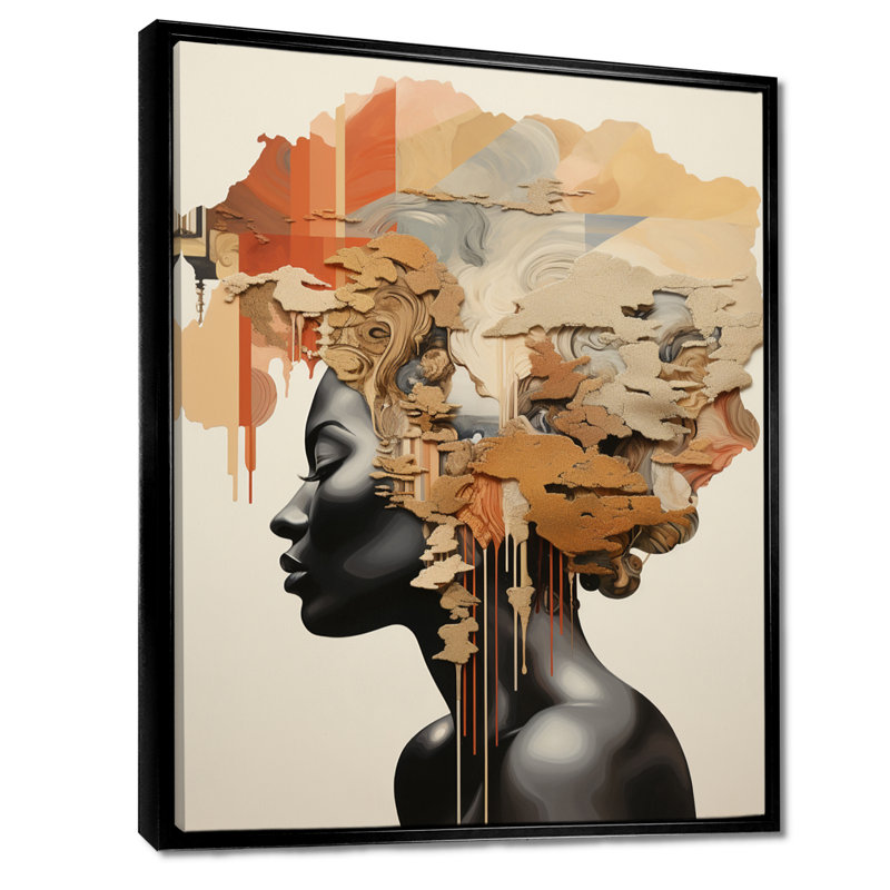 Minimalisme, femme africaine, art africain, H 44 po x l 34 po, Cadre flottant noir