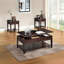 Table basse à plateau relevable en noyer avec rangement pour magazines et couvertures
