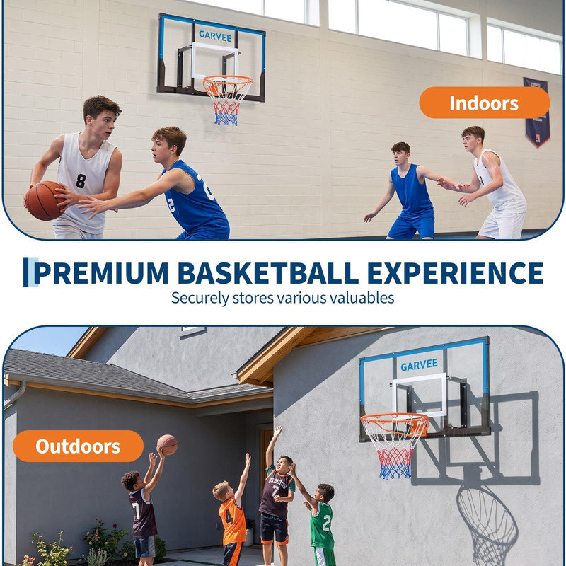 Panier de basketball mural 44 po avec panneau en PC incassable et rebord en acier