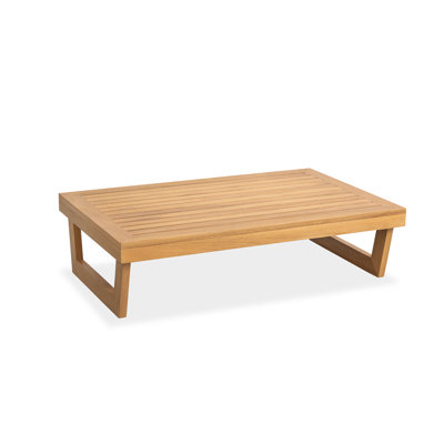 Table basse d'extérieur en eucalyptus massif avec base triangulaire
