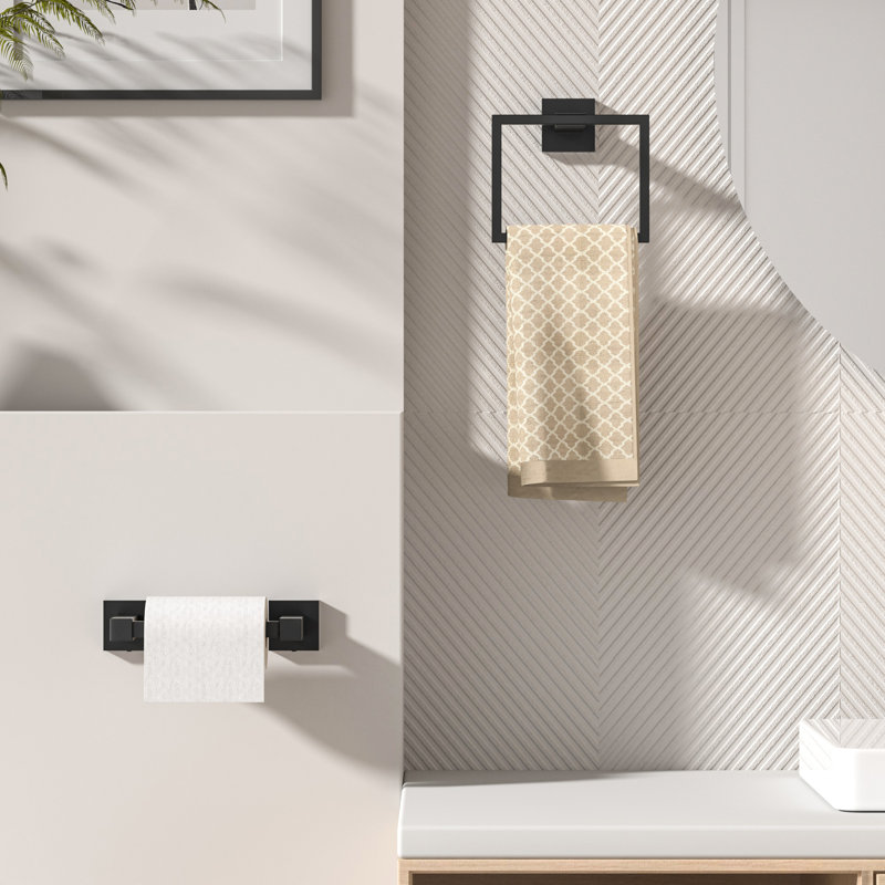 Toilet Paper Holder Set Wall Mount, Sus 304 Stainless Steel Pivoting Toilet Paper Holder And Towel Ring, Hand Towel Holder Set For Bathroom, Square Bathroom Hardware Set