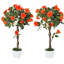 Set of 2 Faux Rose Tree in Pots, Artificial Floral Arrangement for Garden & Living Space Decor