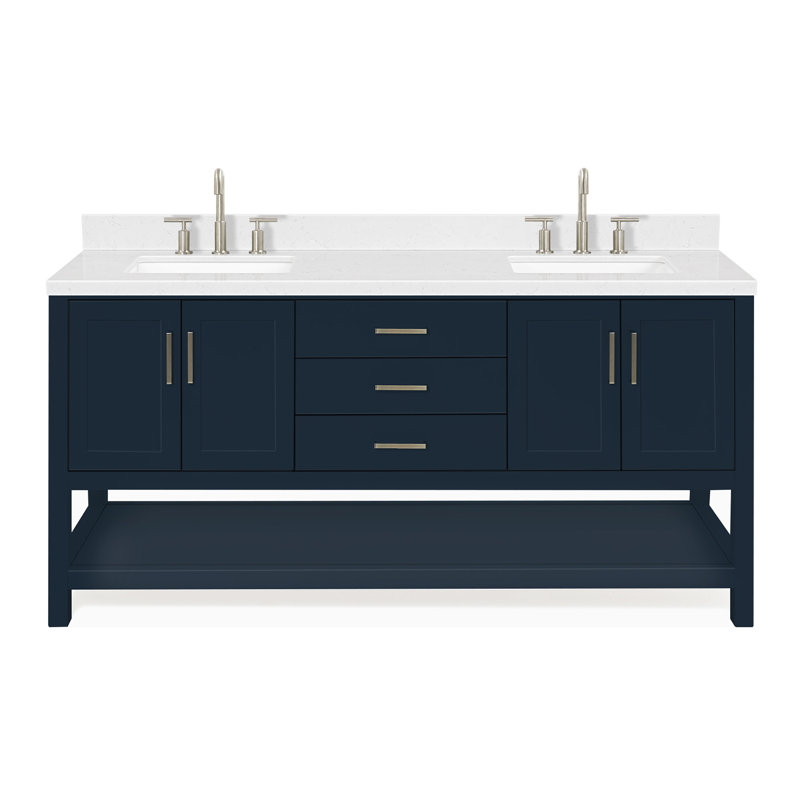 Meuble-lavabo double 72 po ARIEL Moille, Bleu minuit, Forme rectangulaire