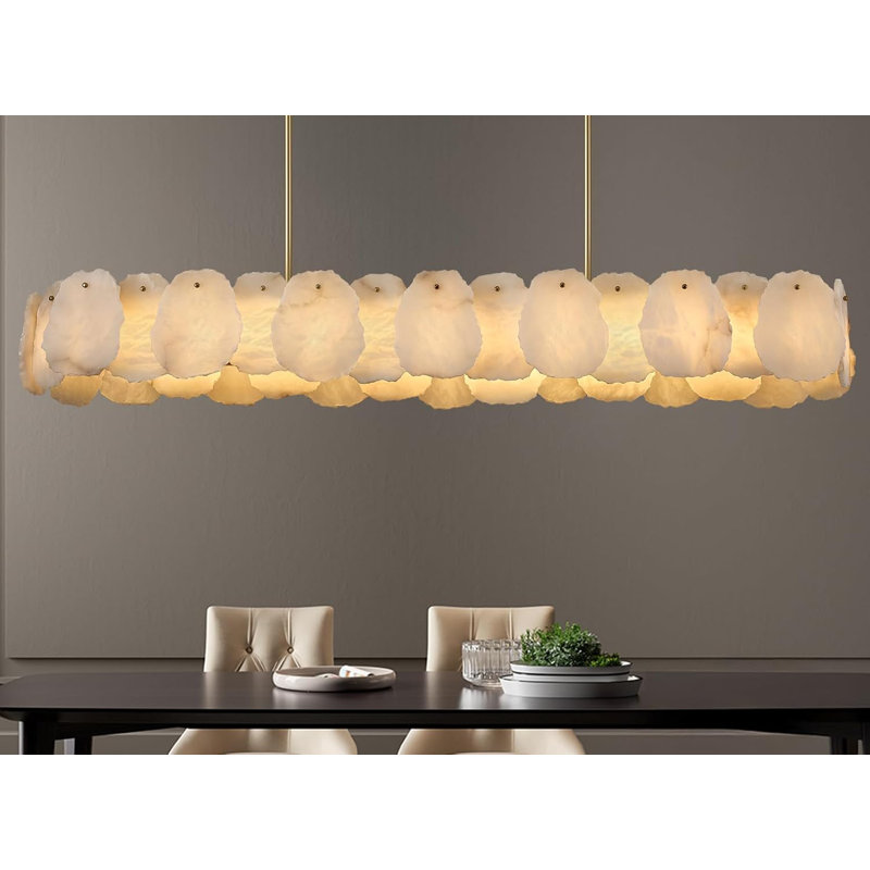Lustre rectangulaire en albâtre pour la salle à manger, lustres en marbre espagnol L58in pour le salon, lustre moderne réglable en albâtre pour îlot de cuisine, table de salle à manger, vestibule