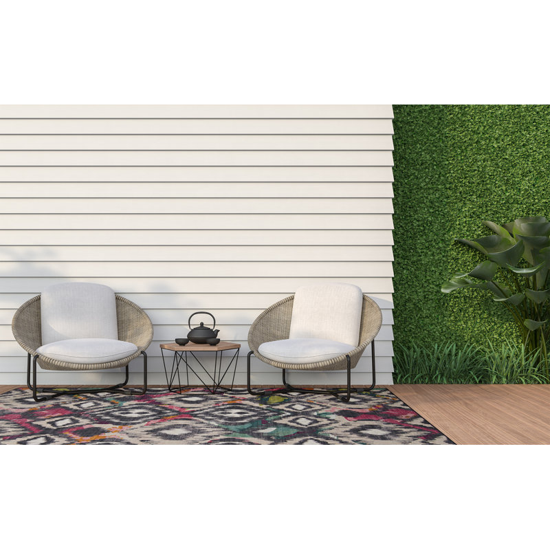 Kivett Ivory/Charcoal Indoor/Outdoor Washable Rug, Rectangle 7' x 9'