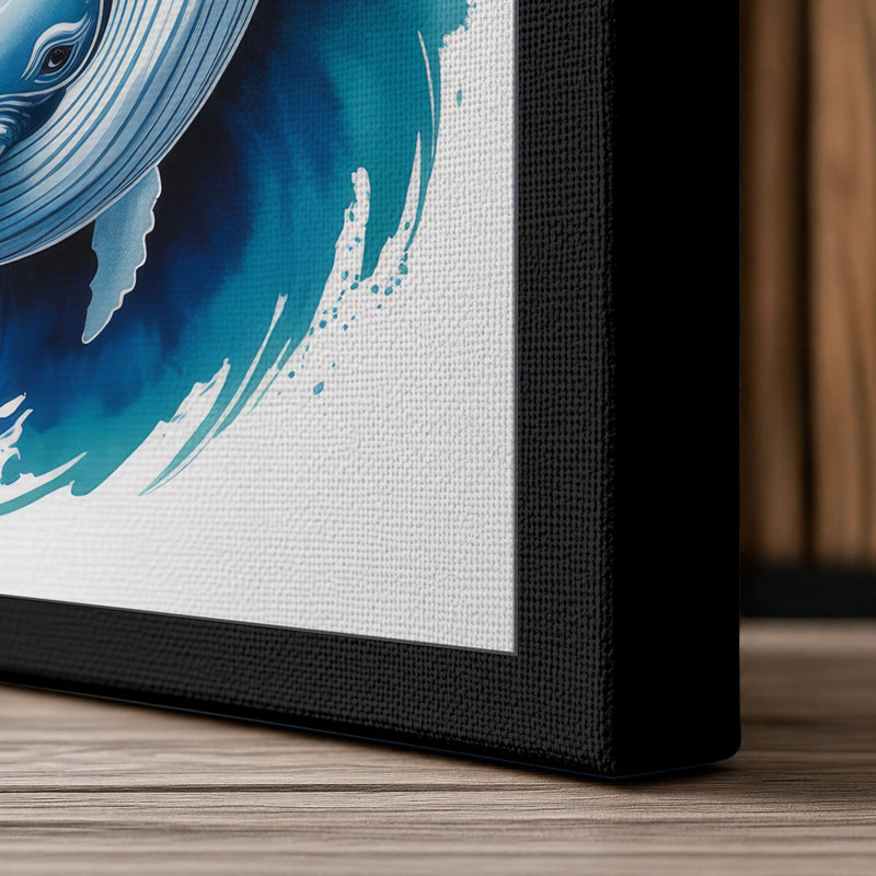Whale in Motion Coastal - Wrapped Canvas, 30x20 - 76.2 x 50.8 cm, Black Border