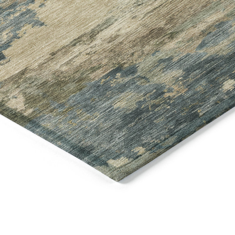 Tapis bleu sarcelle lavable à la machine intérieur / extérieur Xhevrie, Rectangle 10 pi x 14 pi