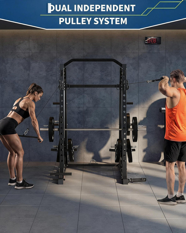 Cage électrique 2200LB Smith Machine Home Gym avec poulie double et latte rétractable - Station d'entraînement pour tout le corps, NOIR