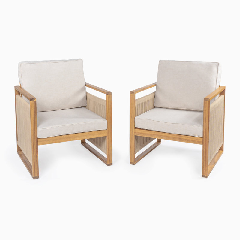 Fauteuil de patio intérieur / extérieur en bois d'acacia clair Gable Geck, Beige