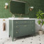 Ensemble de meuble-lavabo autoportant vert entièrement assemblé de 48 po avec construction en bois massif et plateau en marbre d'ingénierie