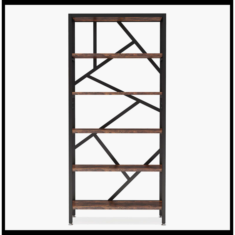 71" Bookshelf, Industrial Etagere Bookcase 6 Shelf Display Rack