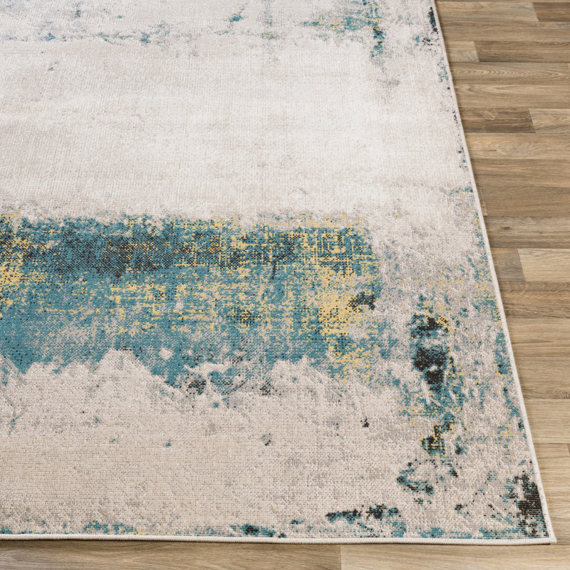 Tapis beige / bleu Kamalu, Rectangle 5 pi 3 po x 7 pi 7 po