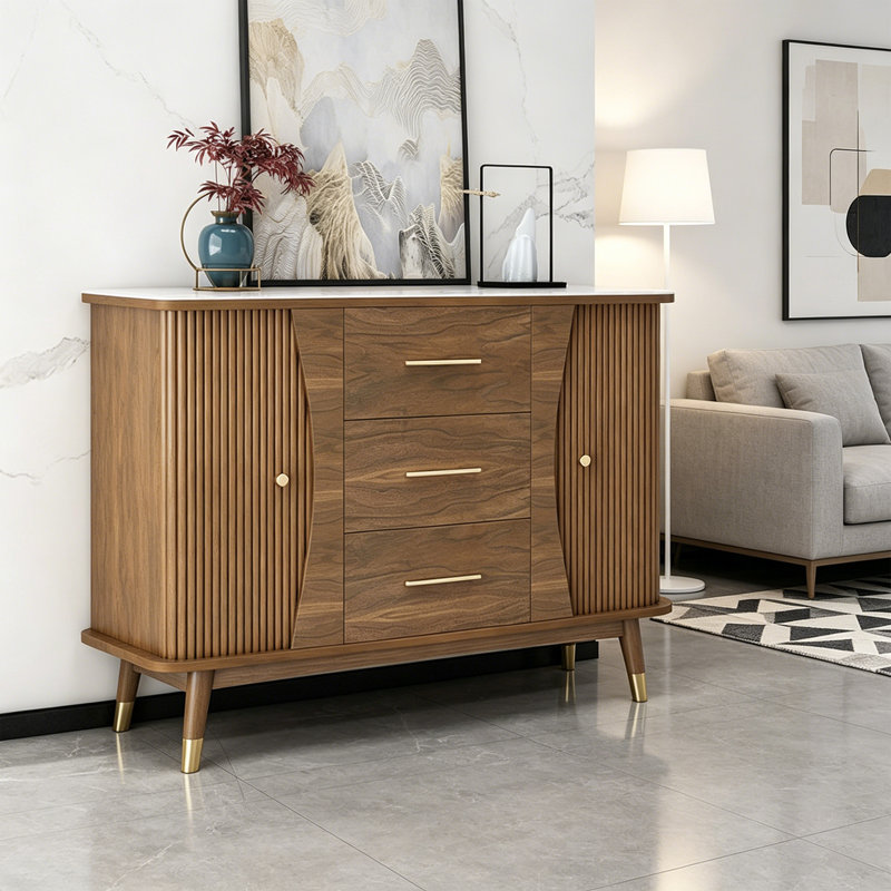 Commode d'appoint en bois fritté rétro brun