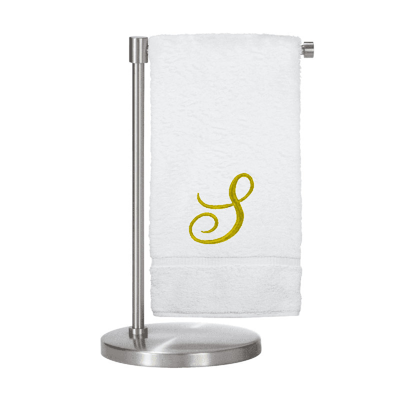 Serviettes de bain monogrammées - ensemble de 1 - lettre en script, S, Blanc / Doré