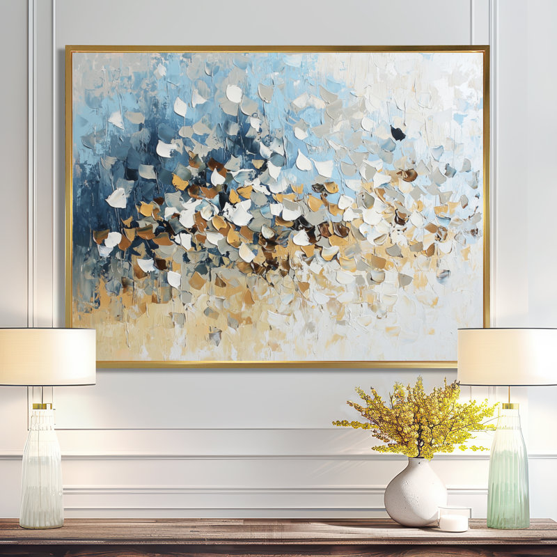 Mosaïque abstraite de verre brisé II - Impression sur toile abstraite, 12" H x 20" W, Floater Framed Print without Mat, Gold